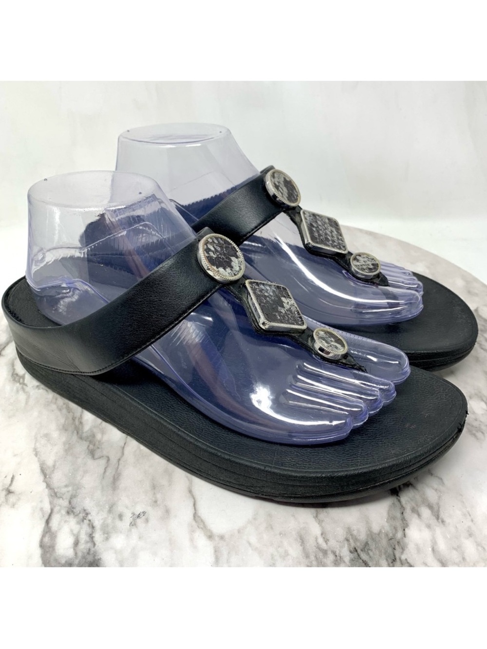 Fitflop Leia Glitz Snakeskin Medallion Black Comfort Sandals 9 Sporty Classic